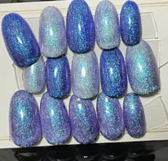 ハンドメイドネイルチップ　ブルー　ホワイト　パープル3種セット