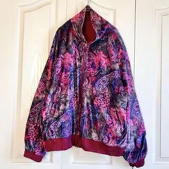 リバーシブル ジャケット　ブルゾン　　ベロア　総柄　短丈　光沢　マルチカラー