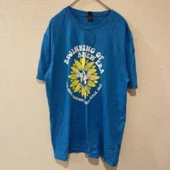 ギルダン 花柄 Ｔシャツ クルーネック半袖 L 青 綿 カジュアルお出かけのサムネイル