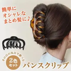 ヘアクリップ 大きめバンスクリップ 韓国風 2個入り ブラック×レッドブラウン