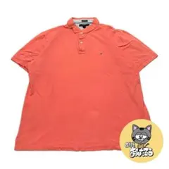 トミーヒルフィガー 古着 半袖ポロシャツ 刺繍ロゴ ピンク XXL