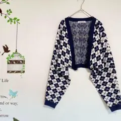 onulsoha/ アーガイル柄ニットボレロカーディガン チェーン付き M