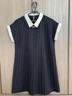 ストライプミニワンピース 半袖 ネイビー