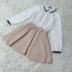 【c5973】ワンピース　膝丈　長袖　レース　ホワイト　ベージュ