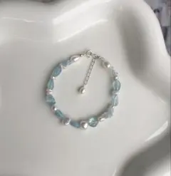天然ブルークリスタル ♡925シルバー ♡淡水パールのブレスレットです。