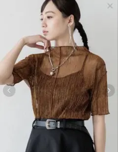 HARE ラメシアーモックネックトップス　オレンジ系　新品未使用のサムネイル