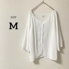 【329】ホワイト 五分袖 シャツ ボタン付き　Mサイズ