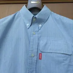 速乾性MIDORIブルーストライプのボタンダウンの厚手ワークシャツ。