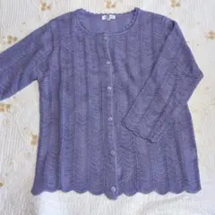 パープル レース編み カーディガン七分袖