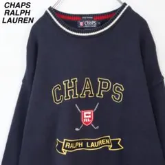【ビッグロゴ】チャップス ラルフローレン ニット 綿 刺繍ロゴ Mサイズ 紺色のサムネイル