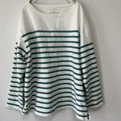 【美品】SHIPS any ボーダーカットソー グリーン 綿100% FREE