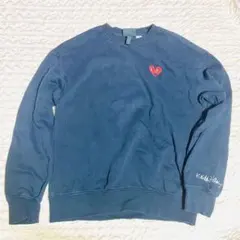 ブラック ハート刺繍 トレーナー XS