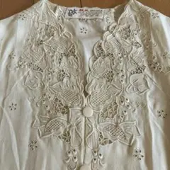 【年代物】アンティーク スワトウ刺繍 シルク ブラウス ヴィンテージ 昭和レトロ