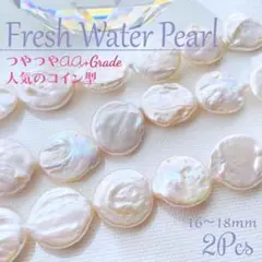 【人気✨AA+】淡水パール ♡大粒 コイン ケシバロック ✦ホワイト 2個_B0