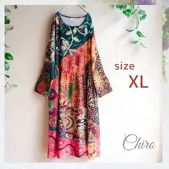 個性的　アート柄　マキシ丈ワンピース　レトロ　エスニック　体型カバー　ゆったり