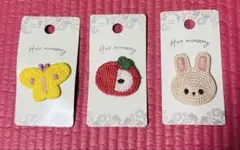 セリア　ヘアコームピン　ちょうちょ　りんご　うさぎ　3種セット　ピン