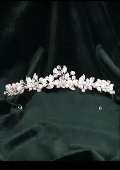 シルバー 花と葉のモチーフ ヘッドドレス