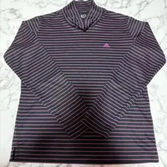 adidas レディース ゴルフシャツ L 黒/紫ストライプ
