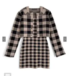 チェック柄カーディガン×キャミソールミニワンピースニットセットアップ