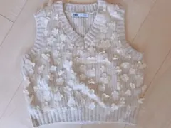 ZARA 花柄装飾 ニットベスト S