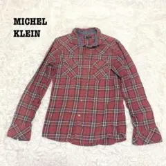 s.2399【ミッシェルクラン】メンズ ネルシャツ チェック柄 レッド系 長袖のサムネイル