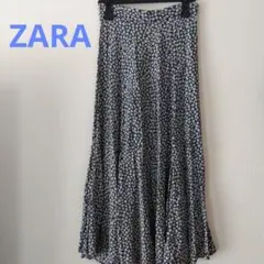 ZARA フレアスカート マーメイド ネイビー フラワープリント