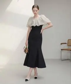 【LEJA】2WAYオフショルダーパフスリーブマーメイドワンピースドレス