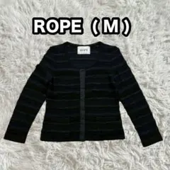 【ROPE】日本製 ツイード風 ボーダー ニットカーディガン M ノーカラーのサムネイル
