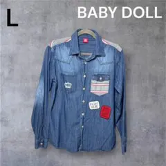 BABYDOLL デニムシャツ ダンガリーシャツ L ブルー 刺繍 ワッペンのサムネイル