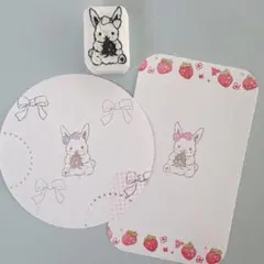 消しゴムはんこ　リボンふわうさちゃんはんこ苺
