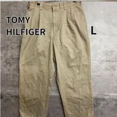 トミーヒルフィガー 薄茶 チノパン 刺繍 ２タック ゆるだぼ 古着【9608】