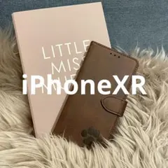 iPhoneXR 手帳型ケース　レザー　茶色　肉球　犬　猫　足あと　シンプル