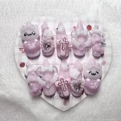 量産型 地雷 平成女児 ねこ ネイルチップ ピンク