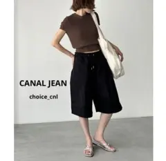 CANAL JEAN キャナルジーン コットンタックハーフパンツ ブラックのサムネイル