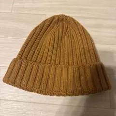 無印良品 マスタード ニット帽 ウール リブ編み