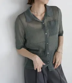 select MOCA ラメシアーハーフスリーブシャツ グレー