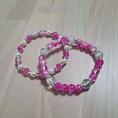 ピンクのビーズブレスレットセット 推しカラー 桃 ピンク ハンドメイド