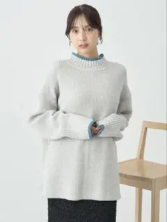 ライン入りハイネックニットチュニック