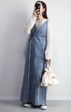デニムフリンジキャミワンピース 中水色