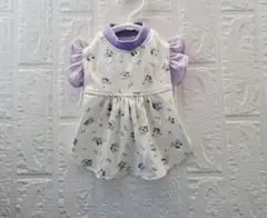 胴36ハンドメイド 　ベリー柄ギャザーワンピース　フリル袖#犬ワンピース