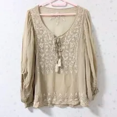 8601【新品】婦人服ミセス 日本製花柄レース チュニック ブラウス 