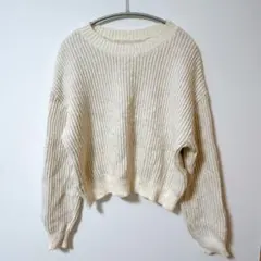 KNOLLE ショート丈 リブニット アイボリー オーバーサイズ 畦編み