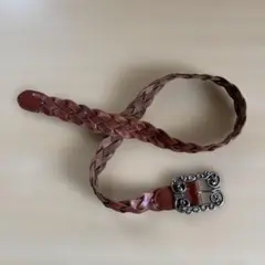 ブラウンレザー編み込みベルト