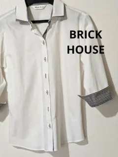 BRICK HOUSE 　ホワイト/ボーダー柄　 七分袖シャツ　Ｓ