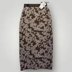 【新品】ヤマダヤ 総柄 タイトロングスカート ブラウン