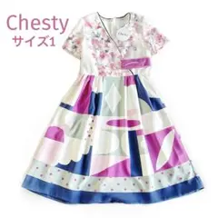新品未使用品　chesty カシュクール　プリントワンピース　花柄　リボン
