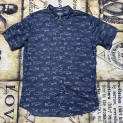 Eddie Bauer 半袖 ボタンダウンシャツ 魚 総柄 コットン TLのサムネイル