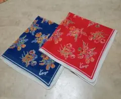 ケンゾーハンカチ　花柄　赤&紺　2枚セットのサムネイル