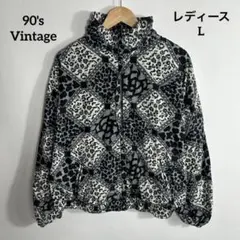 90s vintage 総柄 アニマル レオパード ジャケット モノトーン Lのサムネイル