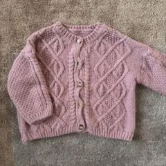 キッズ　ピンク ケーブル編みカーディガン